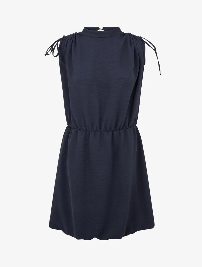 Robe évasée sans manches à épaules froncées - Marine