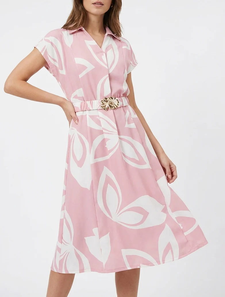 Robe droite ceinturée - Rose
