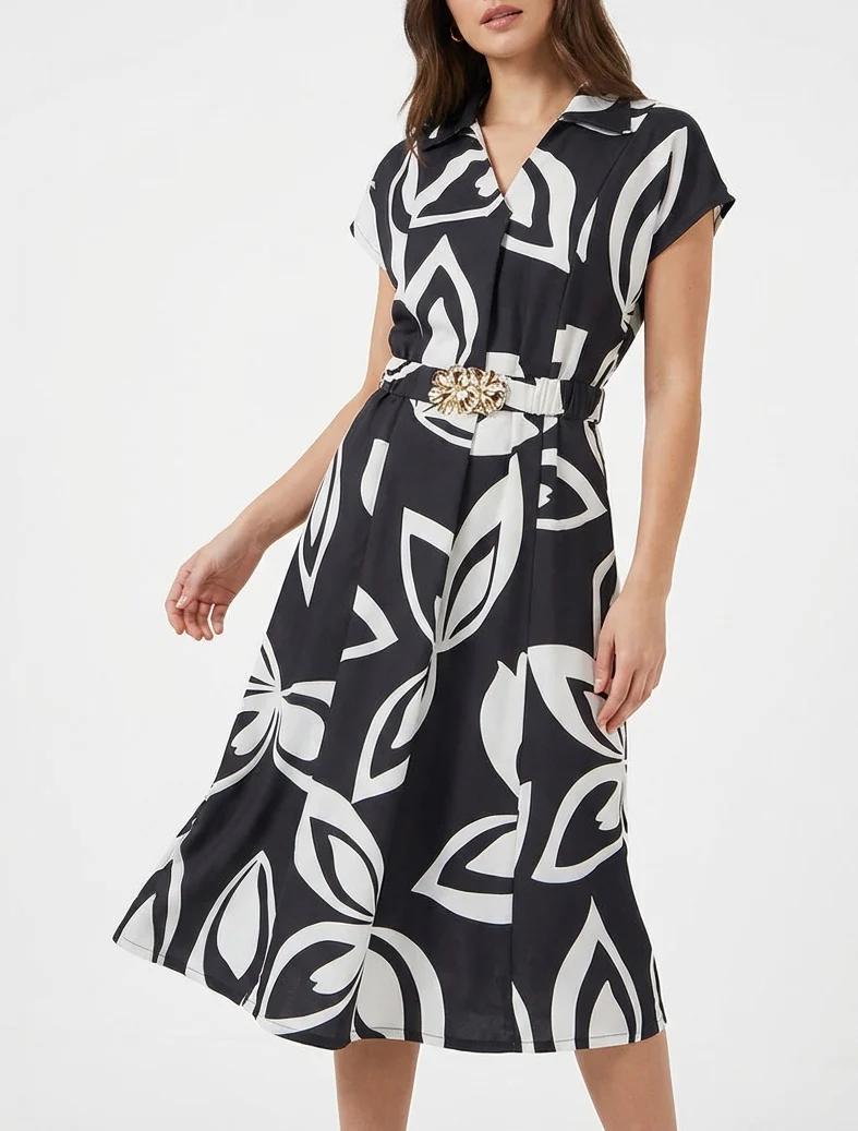 Robe droite ceinturée - Noir