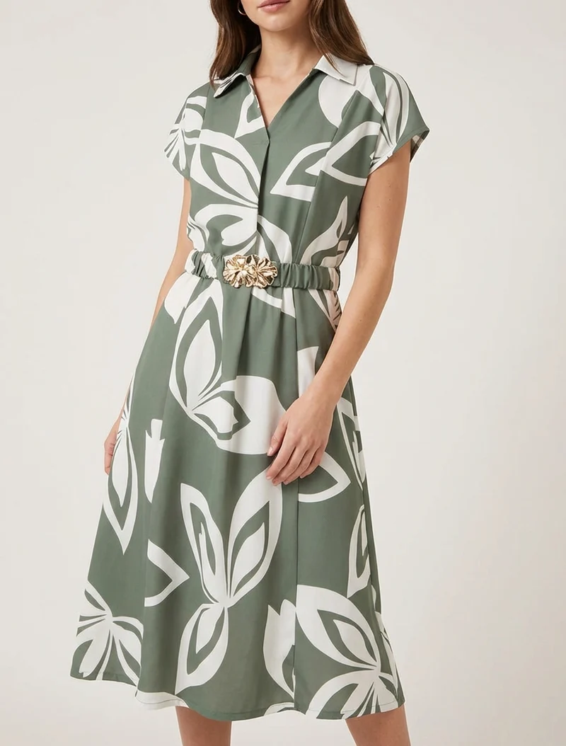Robe droite ceinturée - Kaki
