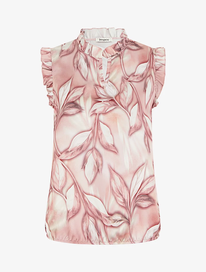 Top boule satiné imprimé feuillages - Vieux rose