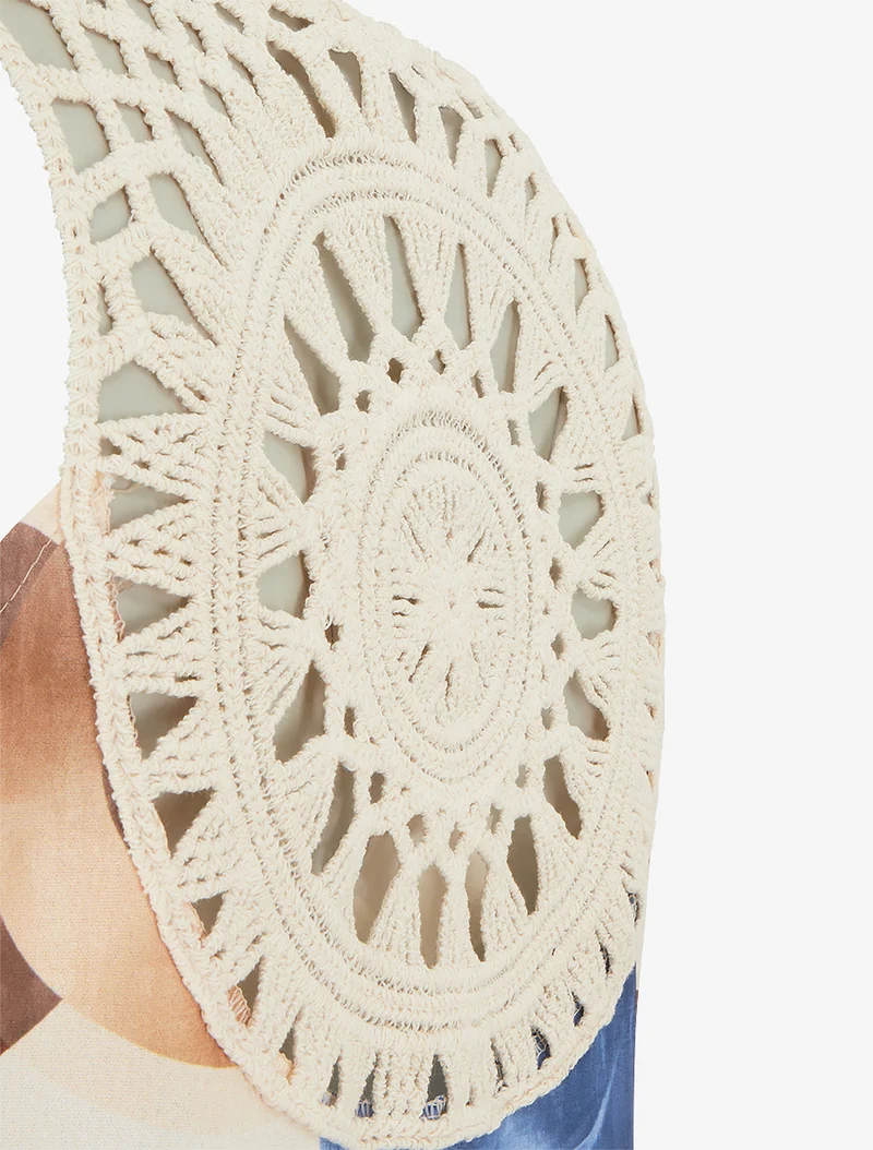 Top imprimé graphique à empiècement en crochet - Bleu foncé