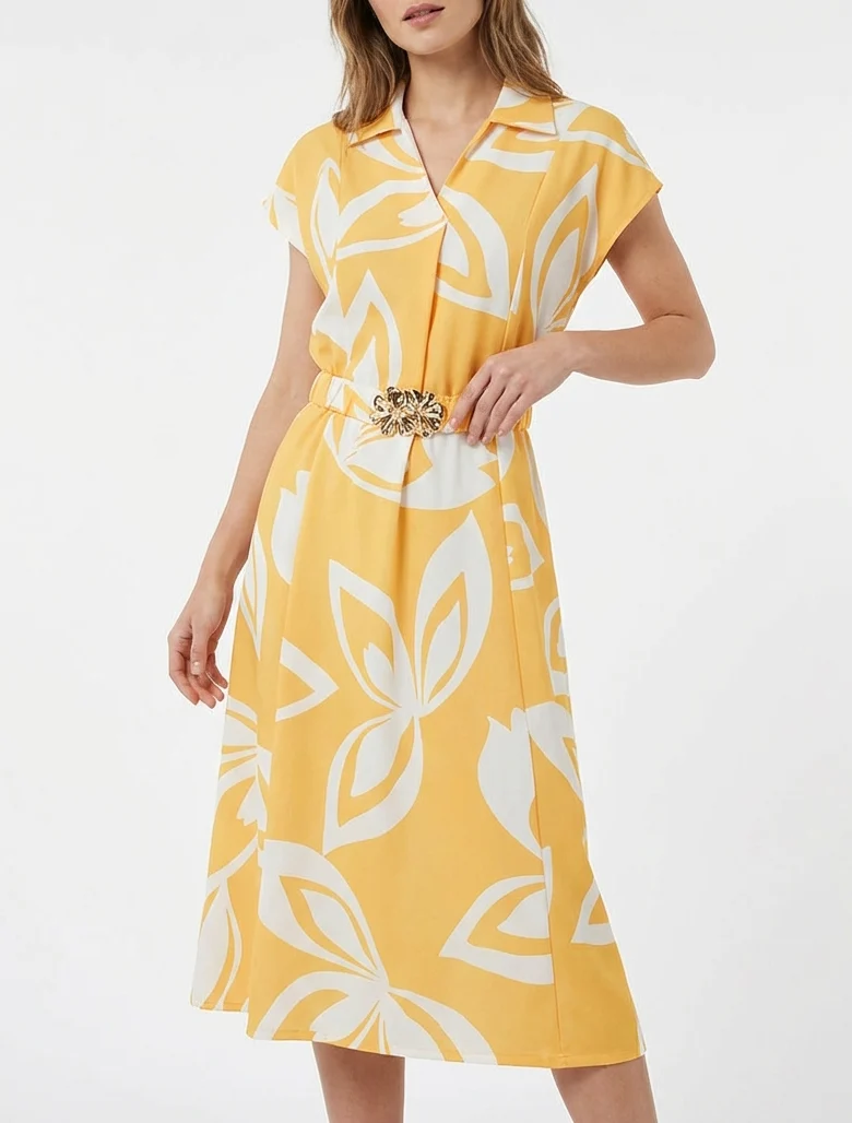 Robe droite ceinturée - Jaune