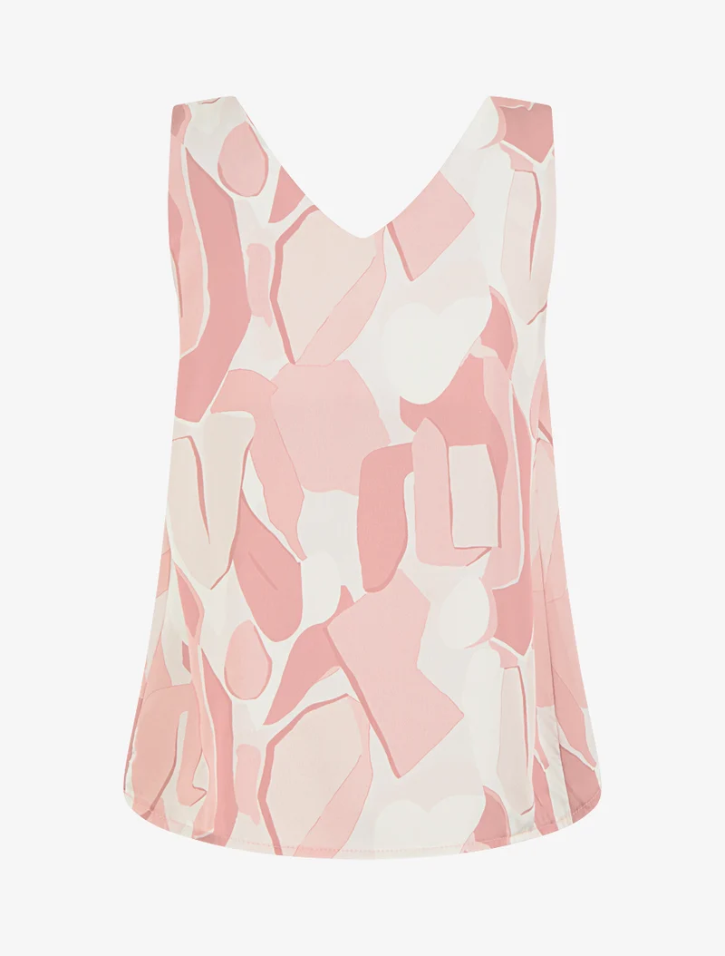 Top satiné imprimé abstrait à bijou - Rose