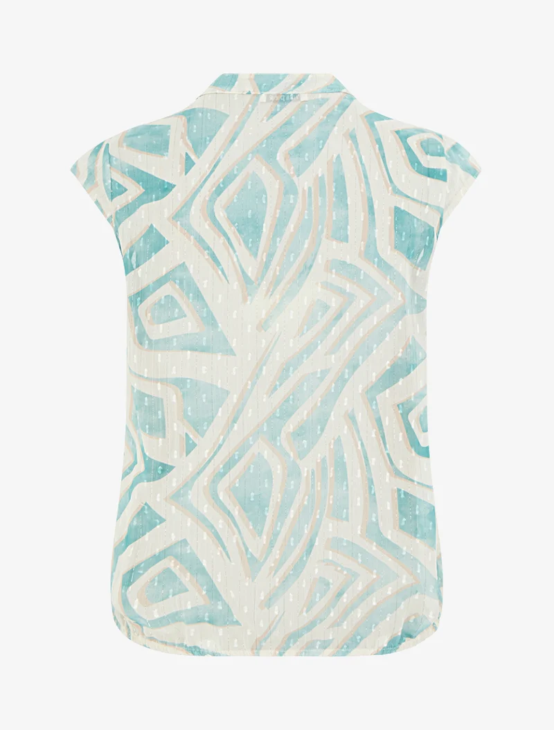 Top boule sans manches imprimé graphique - Turquoise