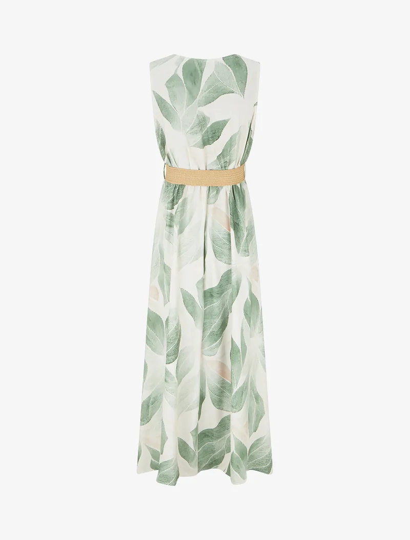 Robe imprimé feuilles à col cache-coeur - Kaki