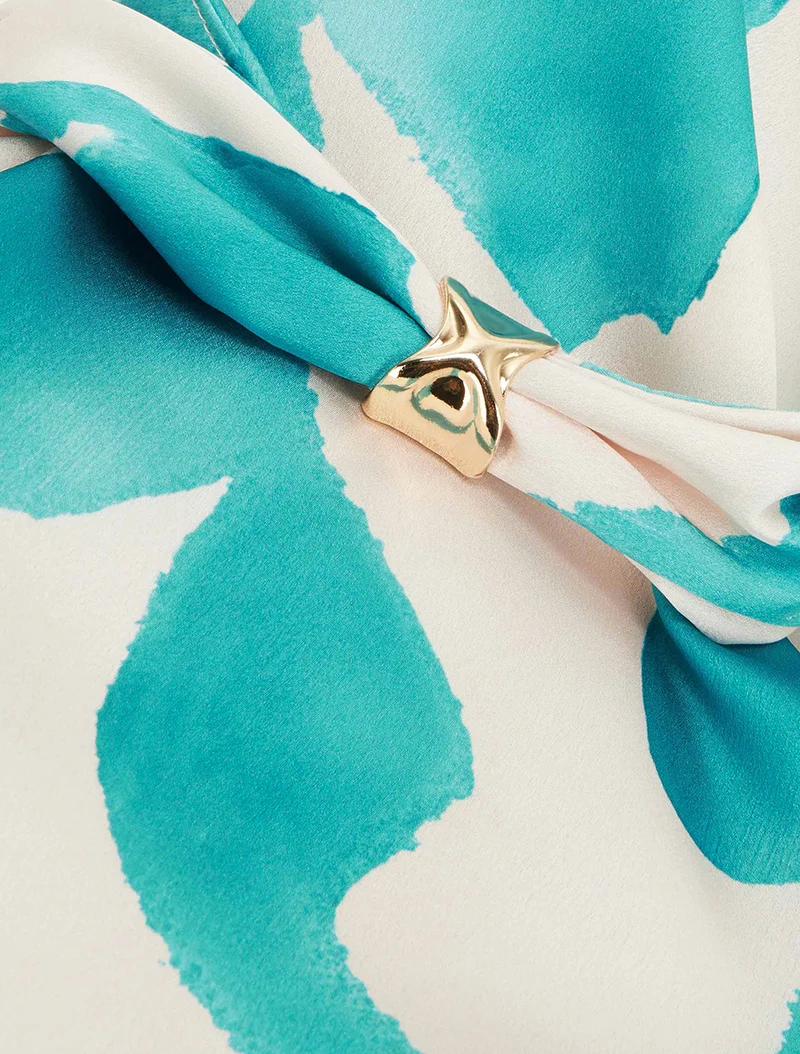 Top satiné imprimé fantaisie à bretelles bijoux - Turquoise