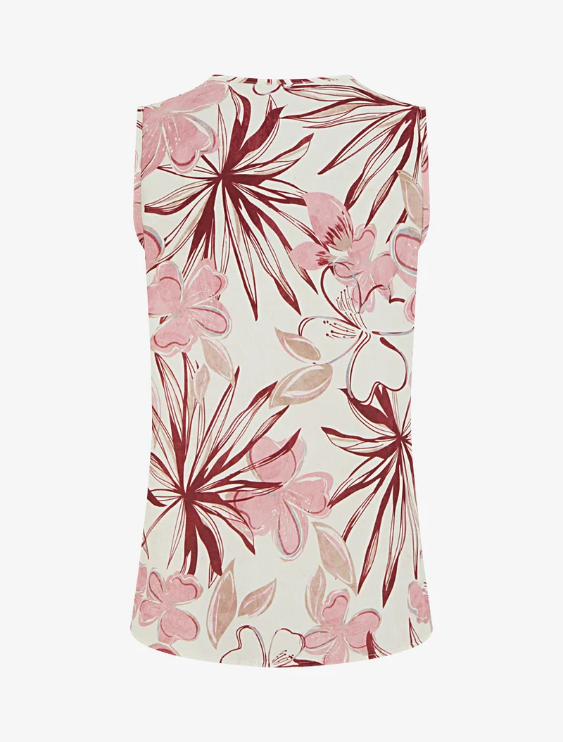 Top droit sans manches imprimé hibiscus - Rose