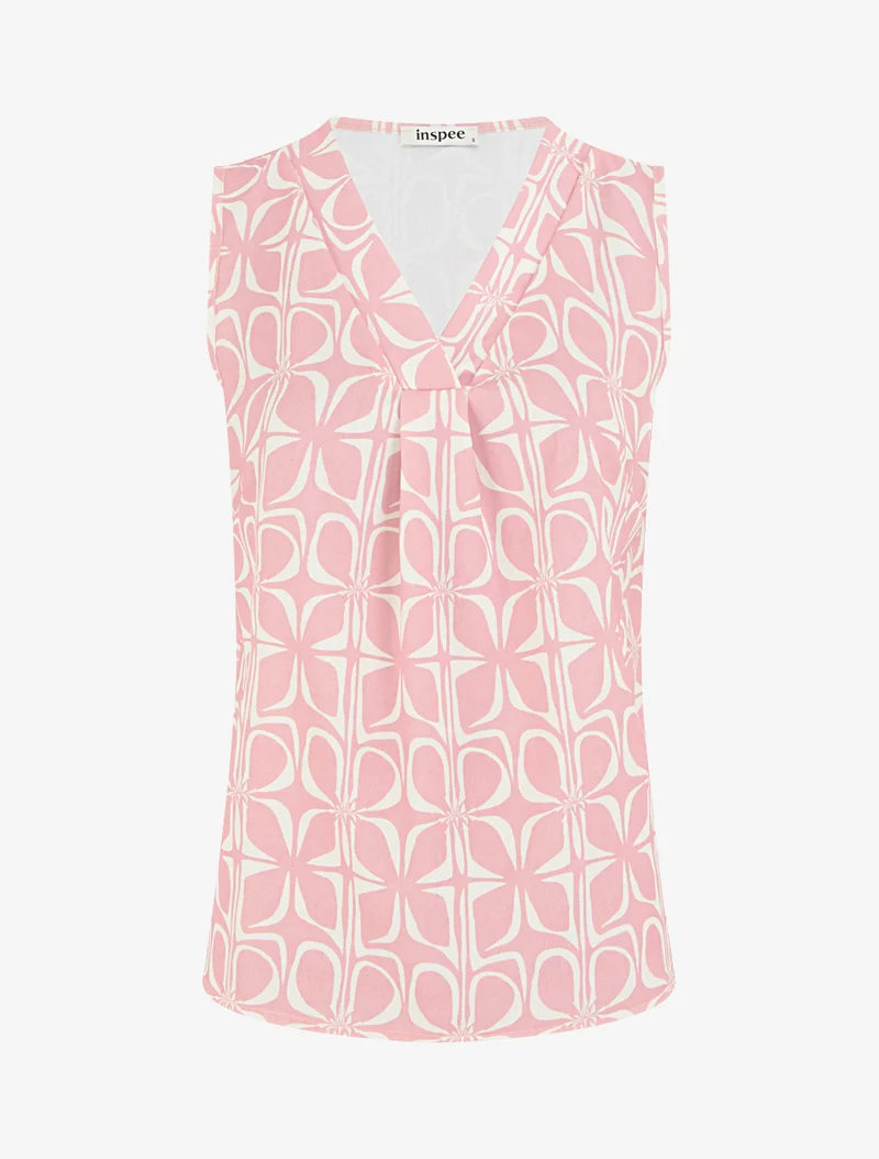 Top droit sans manches imprimé graphique - Rose
