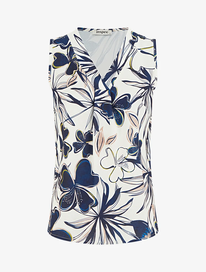 Top droit sans manches imprimé hibiscus - Marine