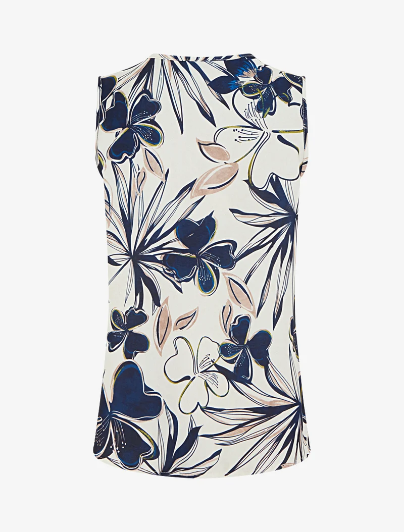 Top droit sans manches imprimé hibiscus - Marine