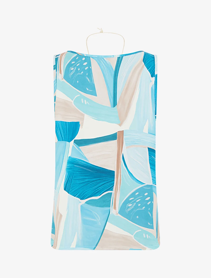 Top droit sans manches à imprimé abstrait - Turquoise