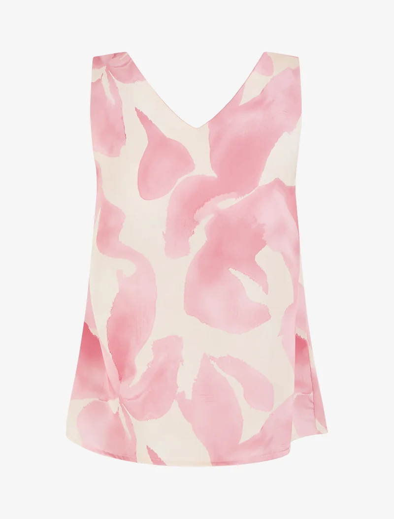 Top satiné imprimé fantaisie à bretelles bijoux - Rose