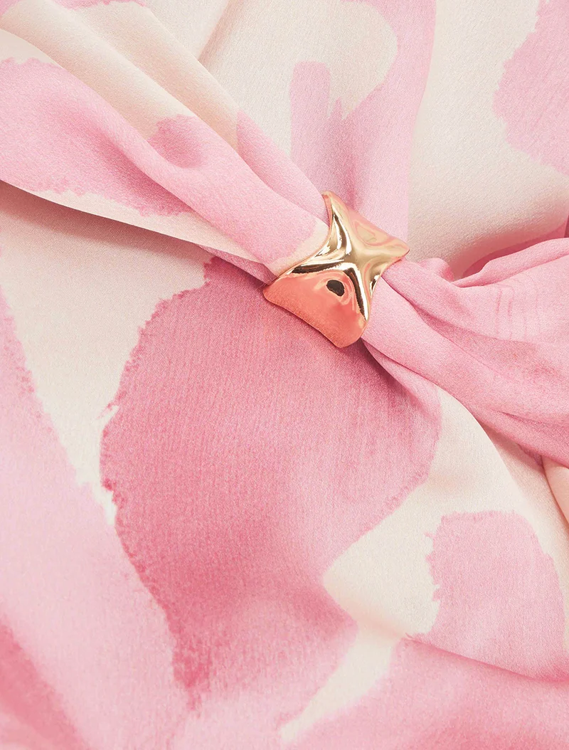 Top satiné imprimé fantaisie à bretelles bijoux - Rose