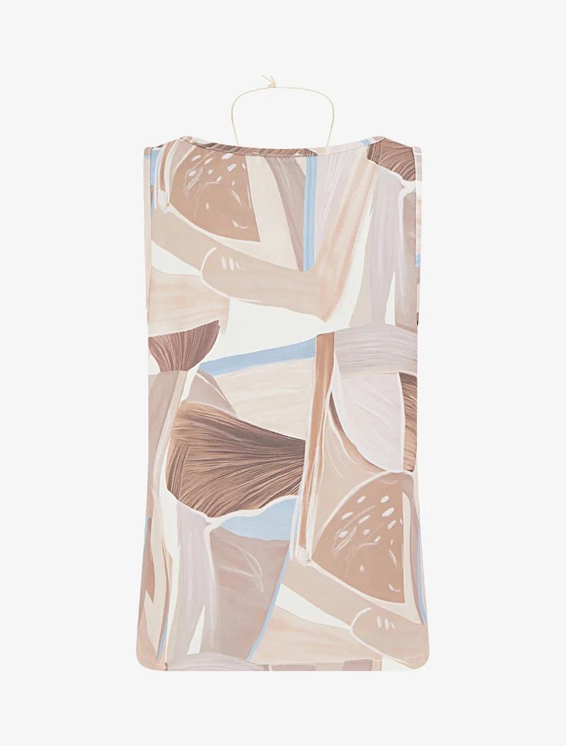 Top droit sans manches à imprimé abstrait - Beige