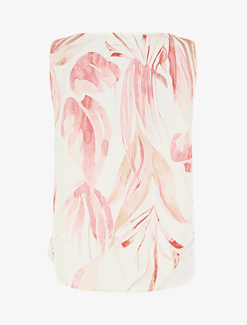 Top satiné imprimé feuilles et bretelle à bijou - Rose