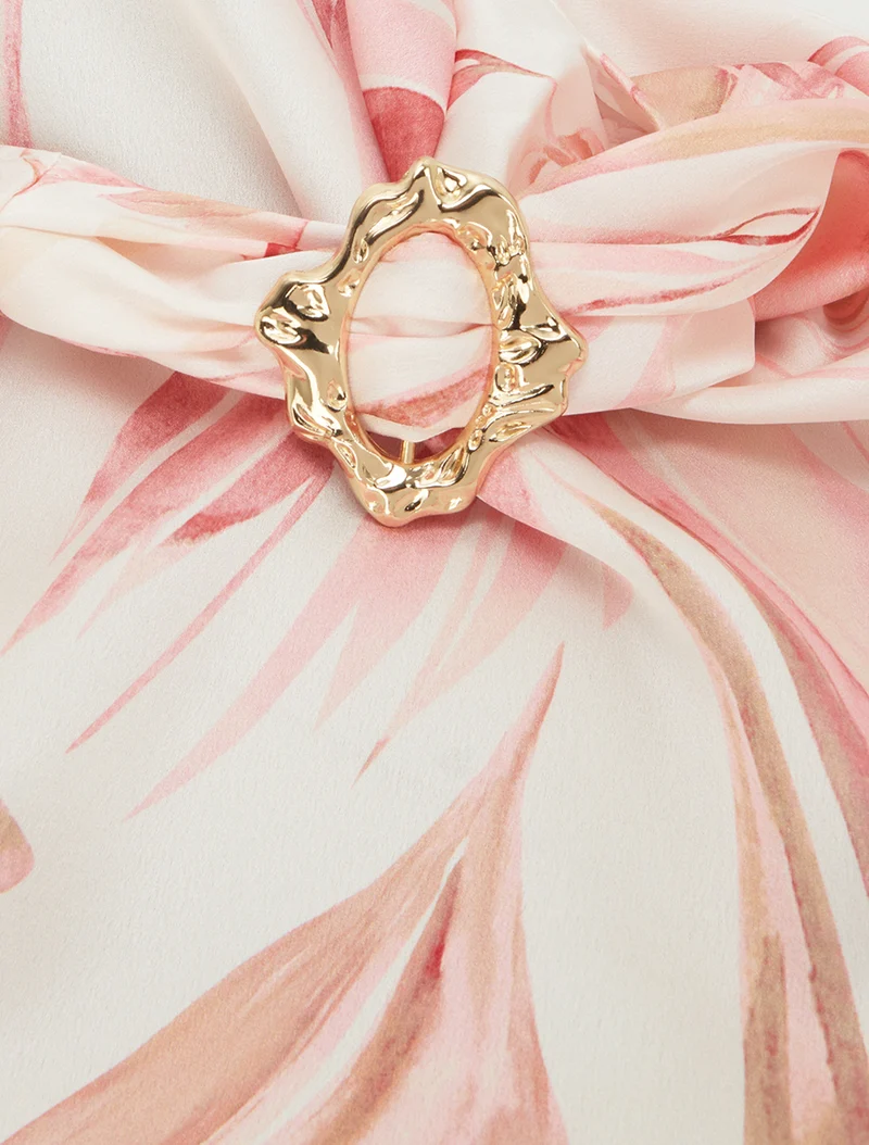 Top satiné imprimé feuilles et bretelle à bijou - Rose