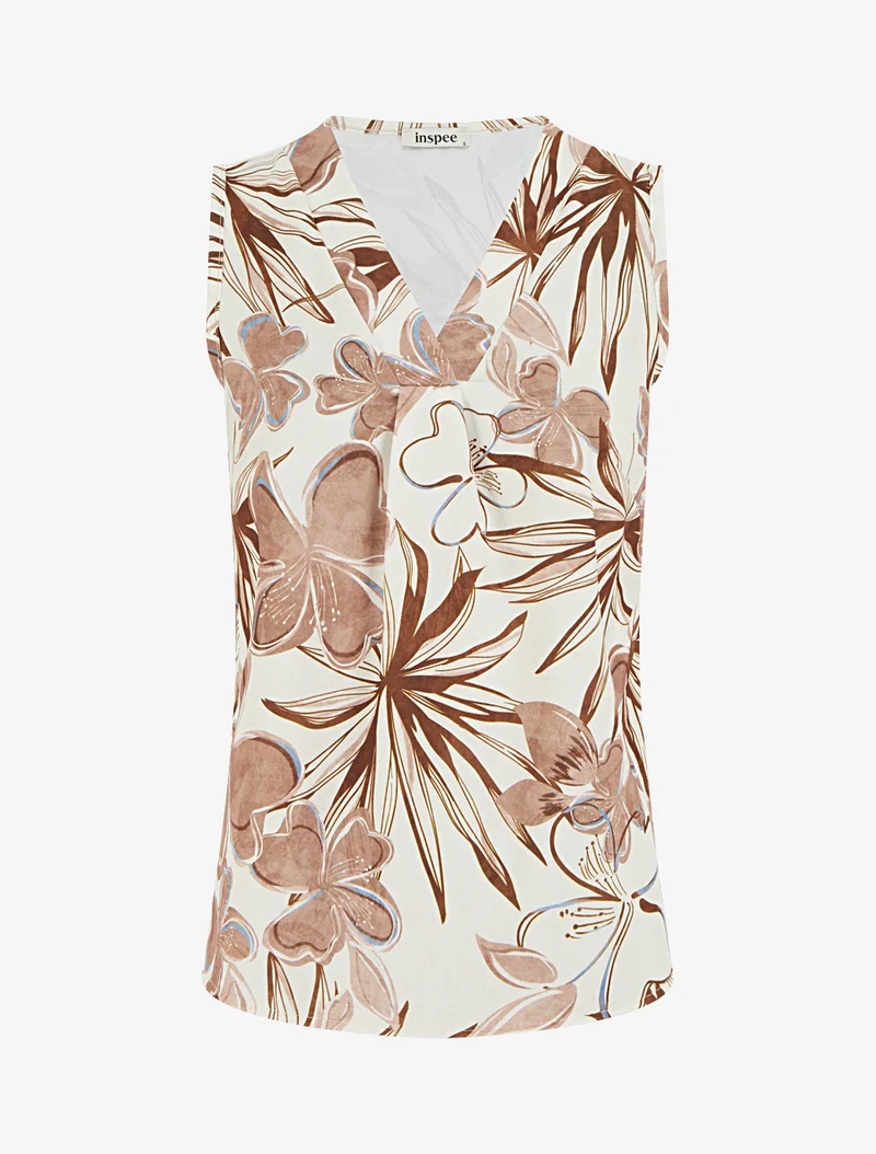 Top droit sans manches imprimé hibiscus - Marron