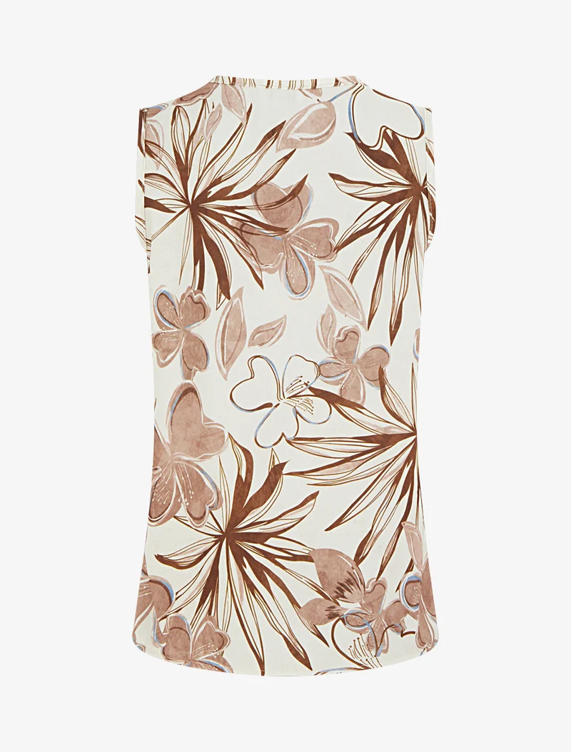 Top droit sans manches imprimé hibiscus - Marron