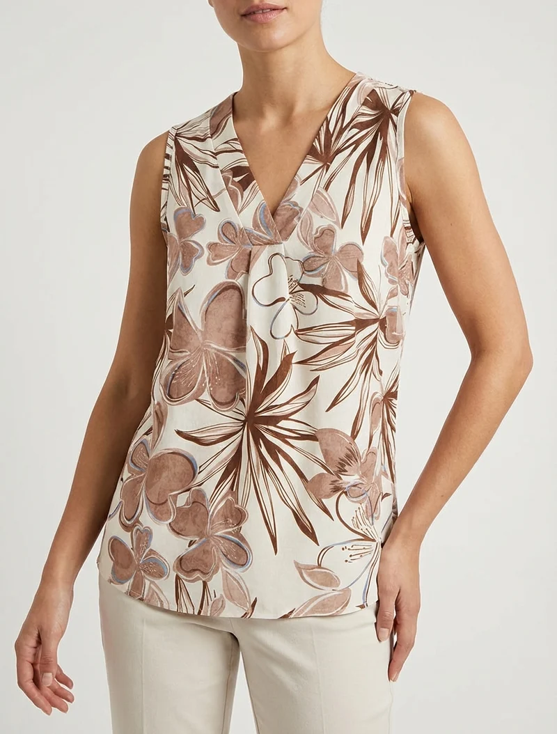 Top droit sans manches imprimé hibiscus - Marron