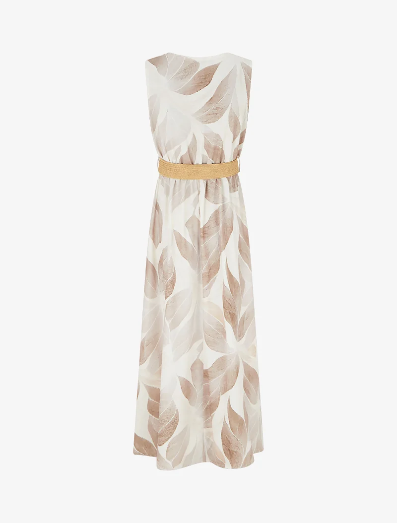 Robe imprimé feuilles à col cache-coeur - Beige