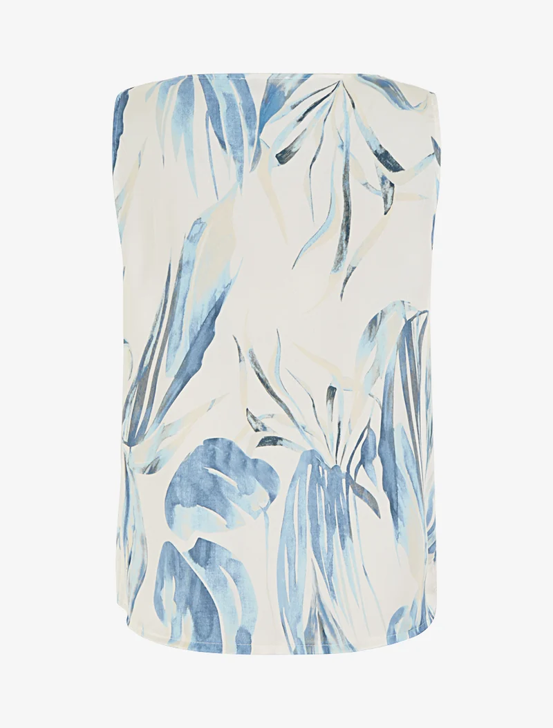 Top satiné imprimé feuilles et bretelle à bijou - Bleu