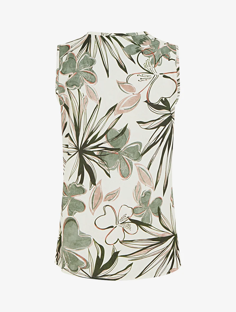 Top droit sans manches imprimé hibiscus - Kaki