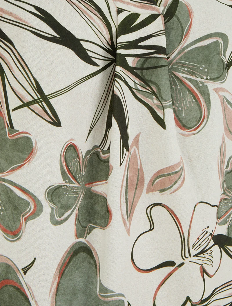 Top droit sans manches imprimé hibiscus - Kaki