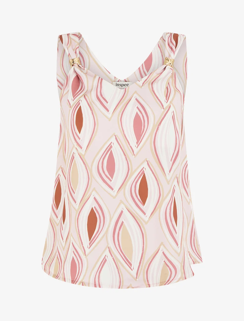 Top satiné imprimé fantaisie à bijou - Rose