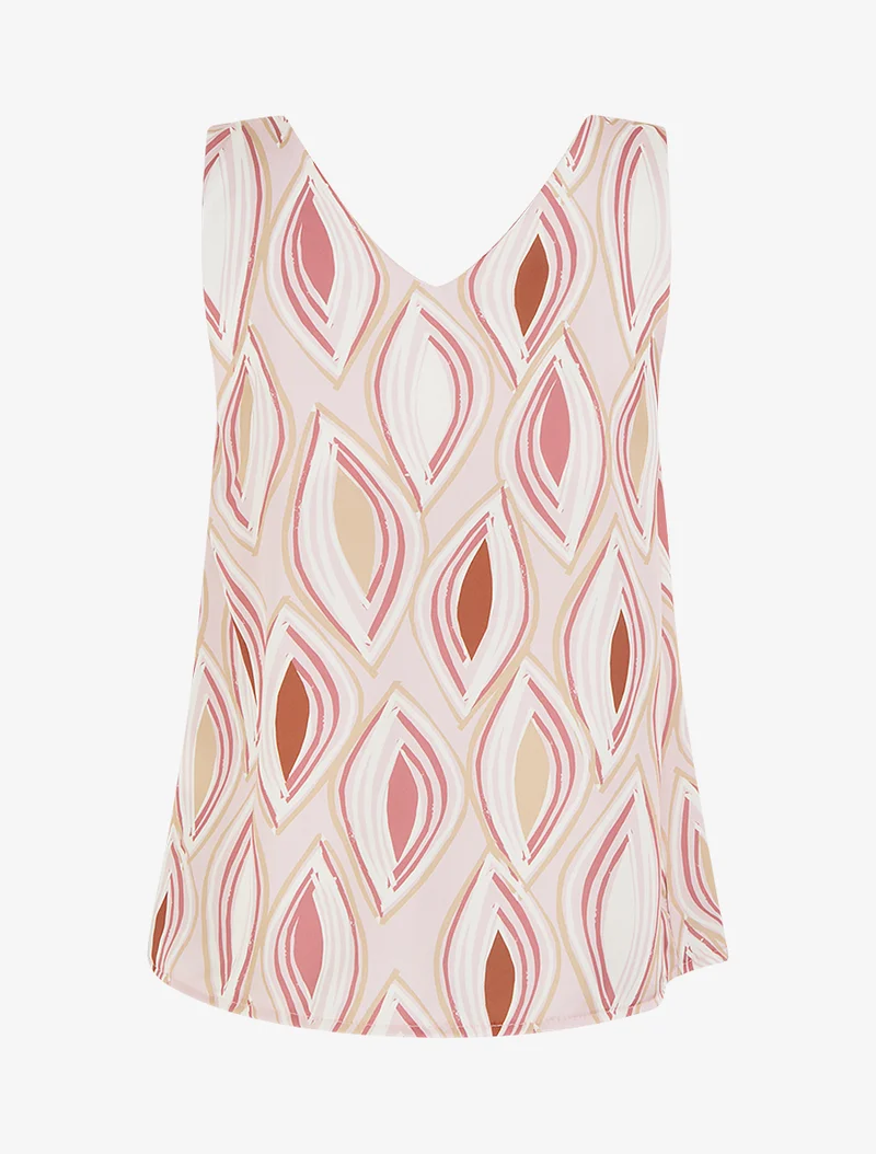 Top satiné imprimé fantaisie à bijou - Rose