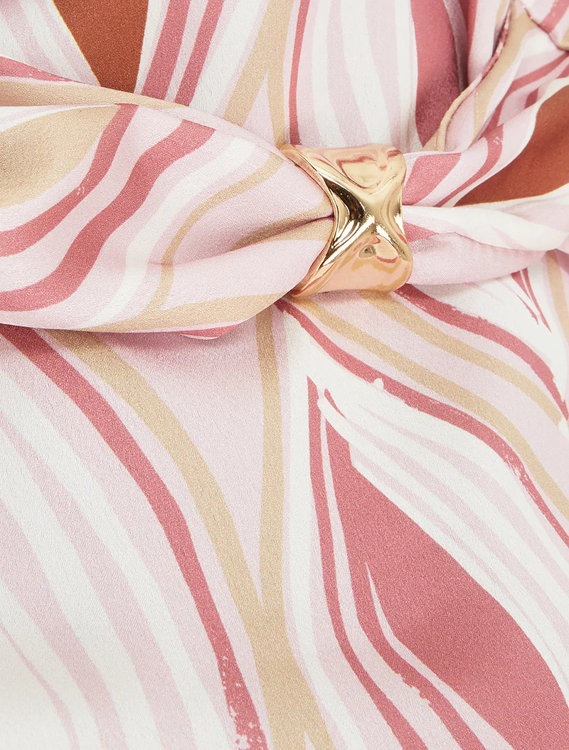 Top satiné imprimé fantaisie à bijou - Rose