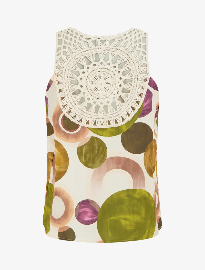 Top imprimé graphique à empiècement en crochet - Vert olive