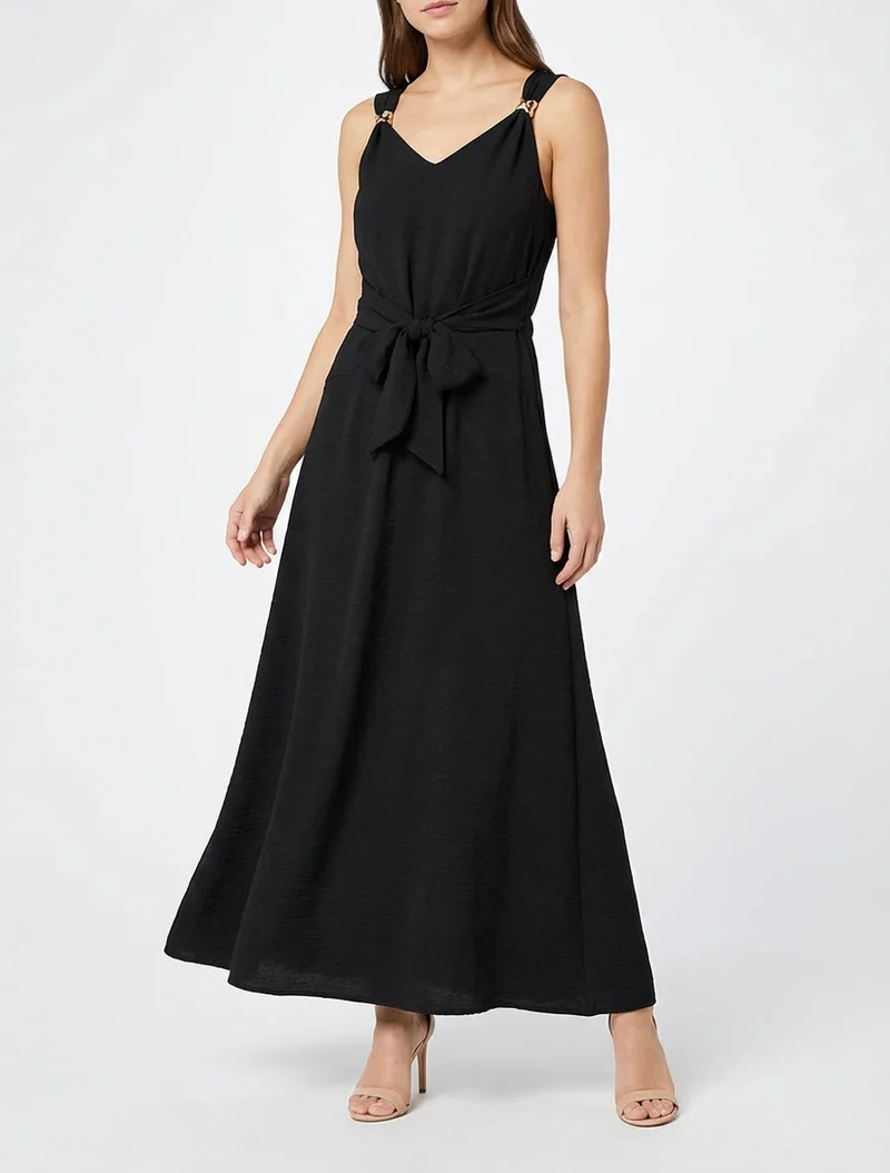 Robe longue à pans à nouer - Noir