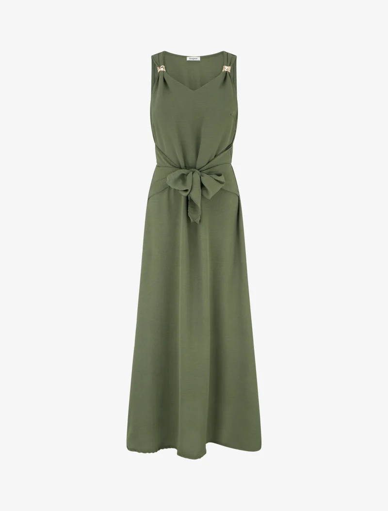 Robe longue à pans à nouer - Kaki
