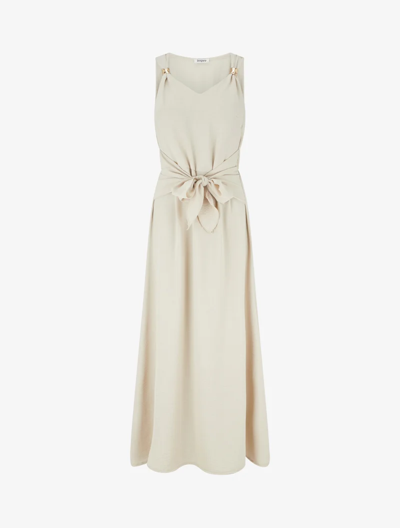 Robe longue à pans à nouer - Beige