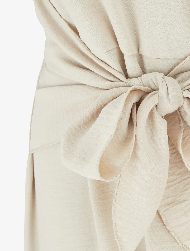 Robe longue à pans à nouer - Beige