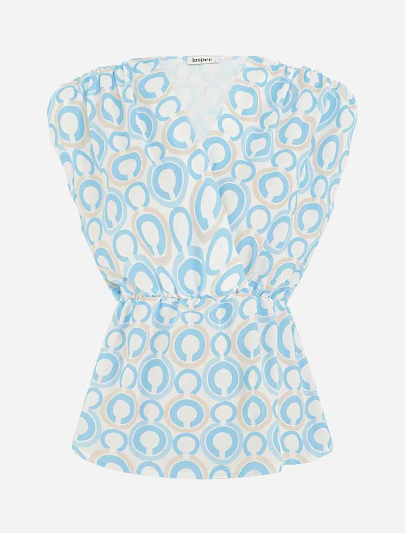 Top cintré sans manches imprimé graphique - Bleu ciel
