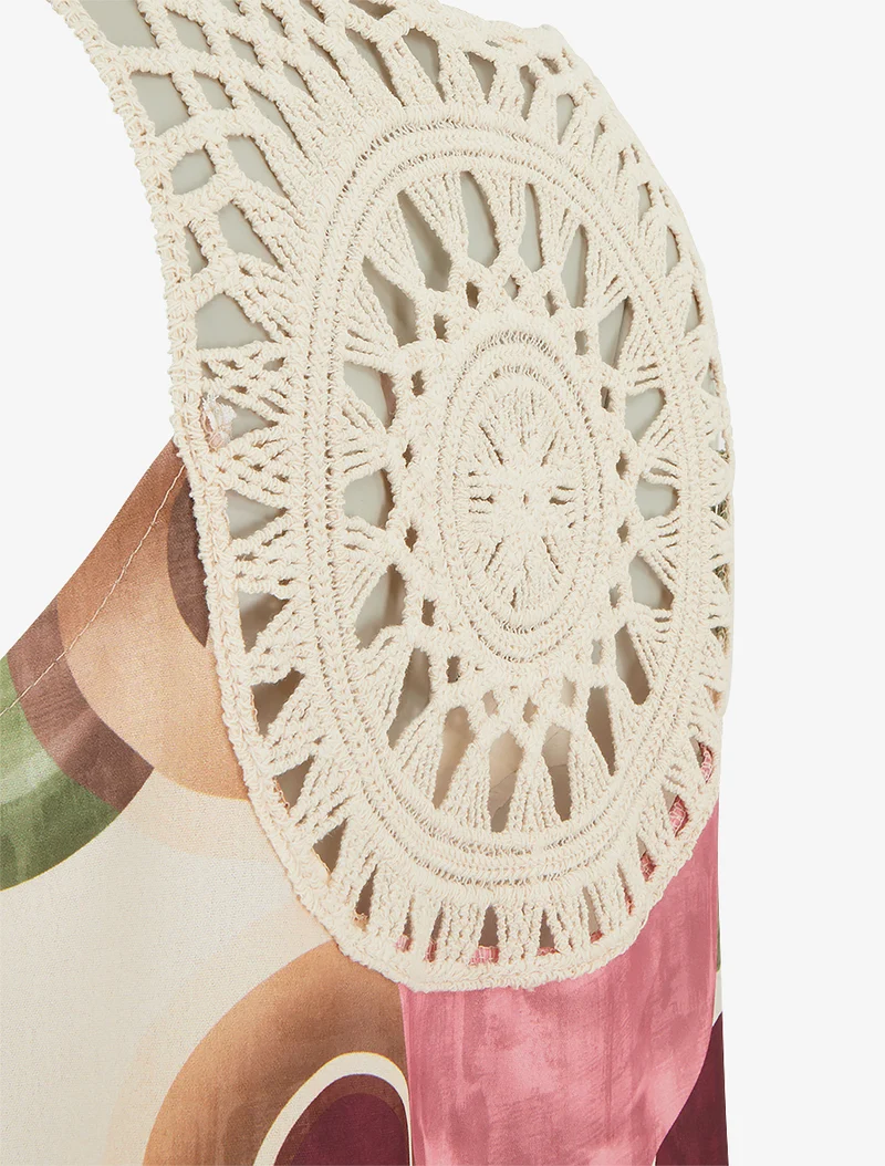 Top imprimé graphique à empiècement en crochet - Rose