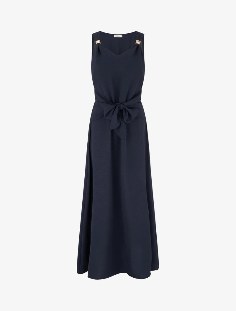 Robe longue à pans à nouer - Bleu nuit