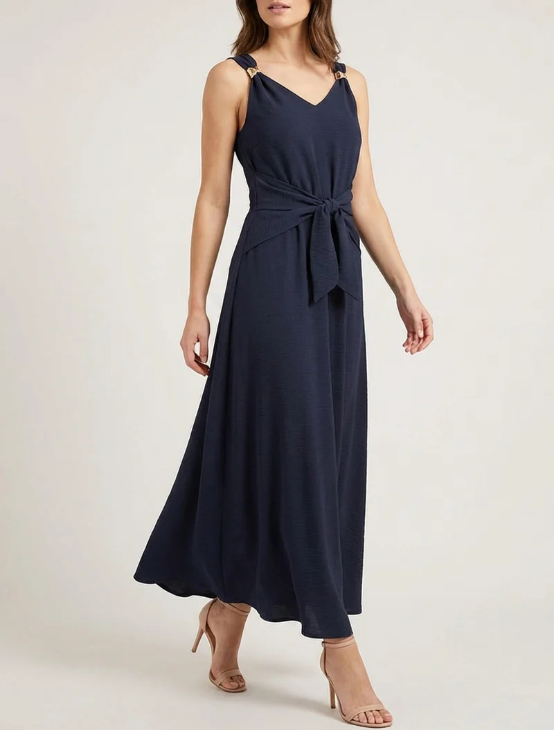Robe longue à pans à nouer - Bleu nuit
