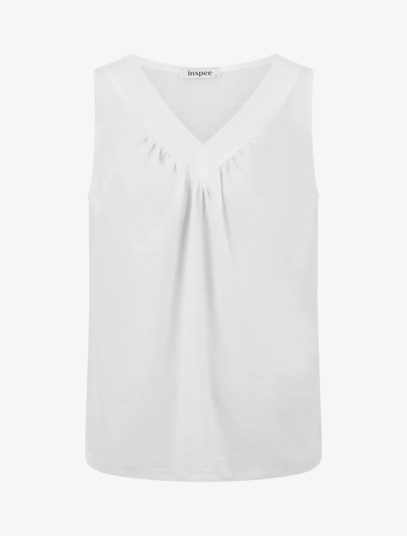 Top uni sans manches à col V - Blanc