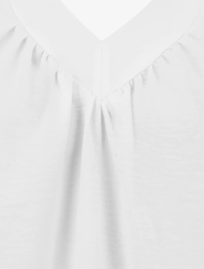 Top uni sans manches à col V - Blanc