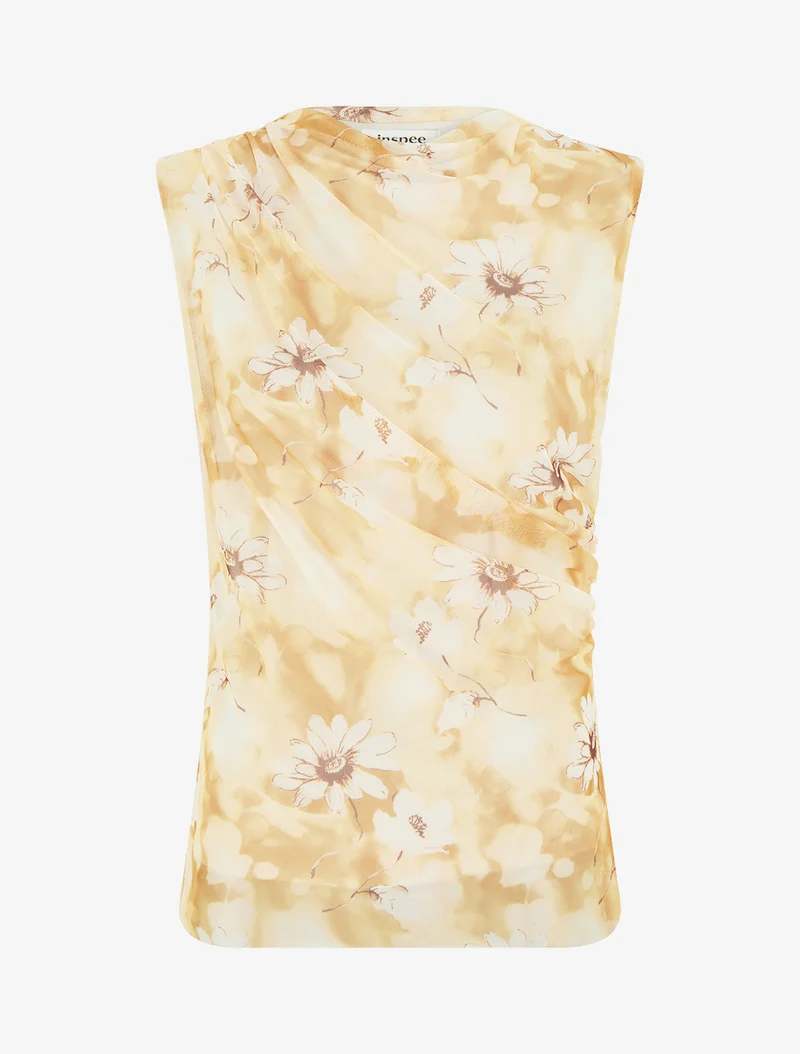 Top sans manches en tulle à fleurs - Jaune