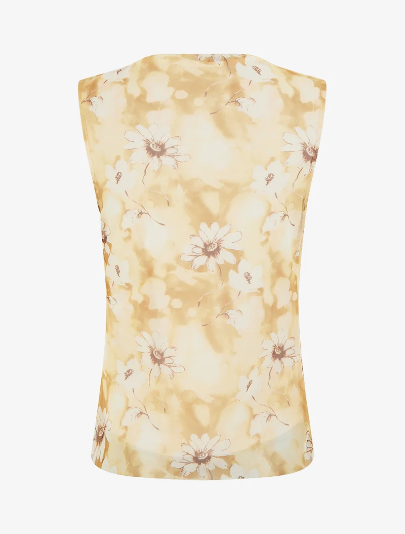 Top sans manches en tulle à fleurs - Jaune