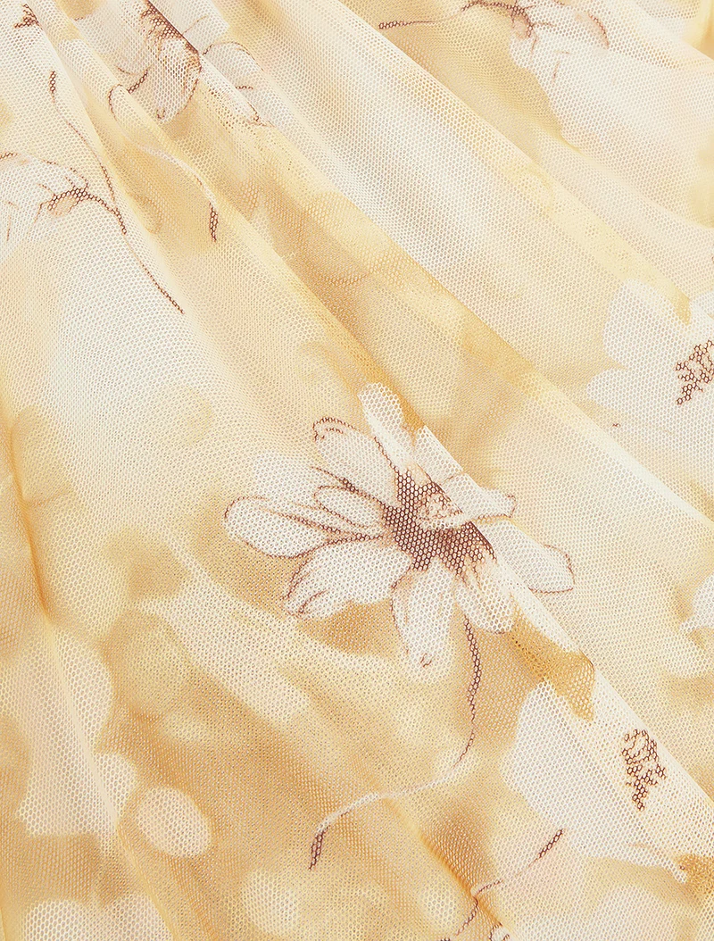 Top sans manches en tulle à fleurs - Jaune
