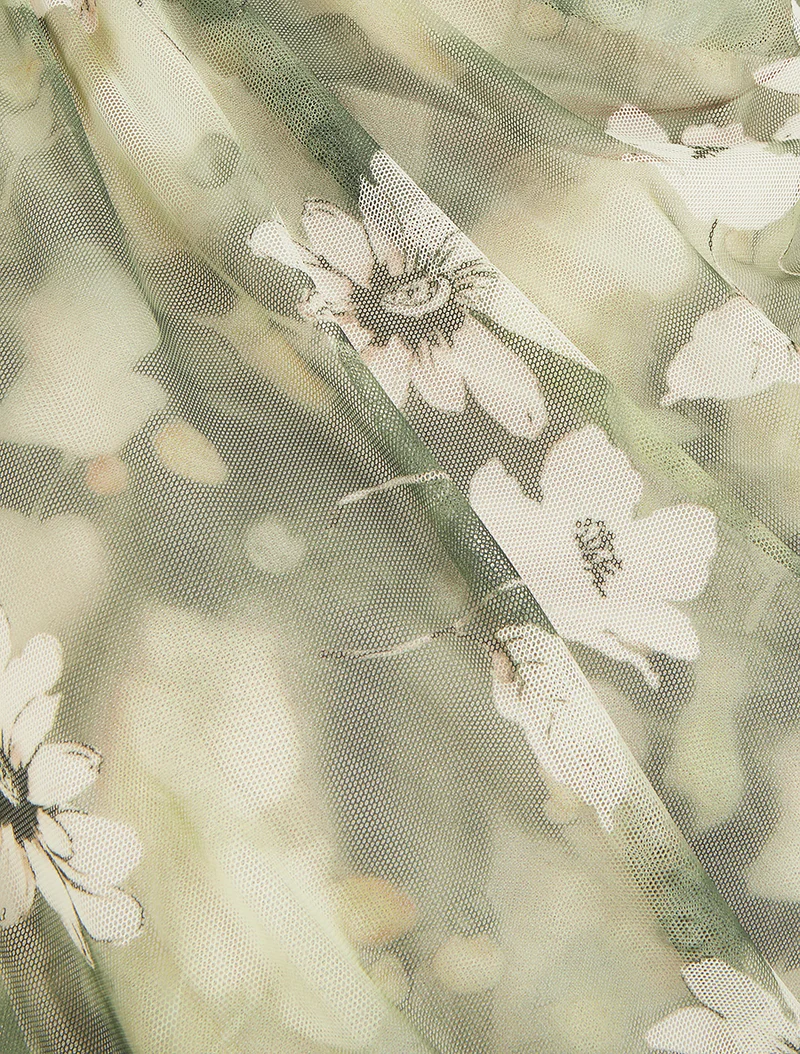 Top sans manches en tulle à fleurs - Kaki