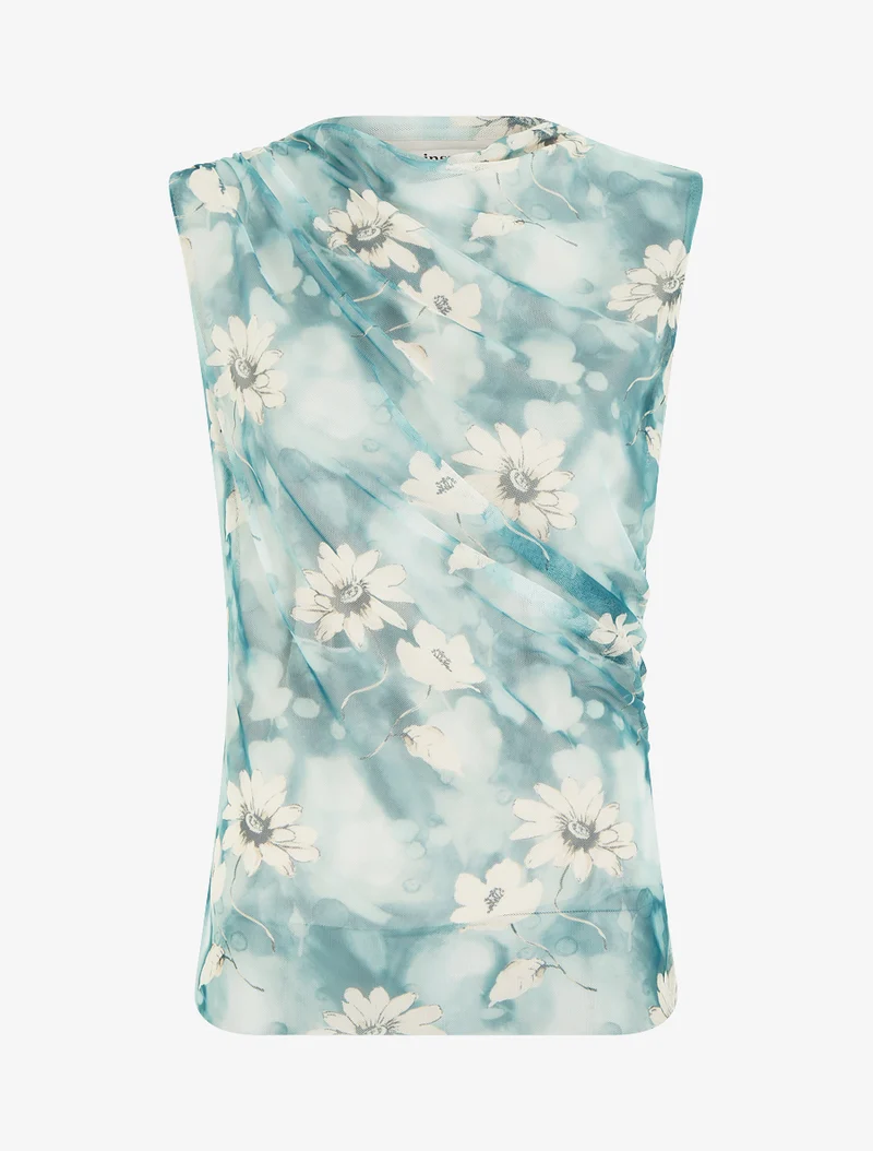 Top sans manches en tulle à fleurs - Vert émeraude