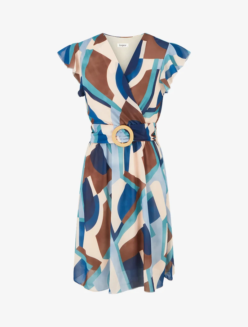 Robe cache-coeur à imprimé rétro - Marine