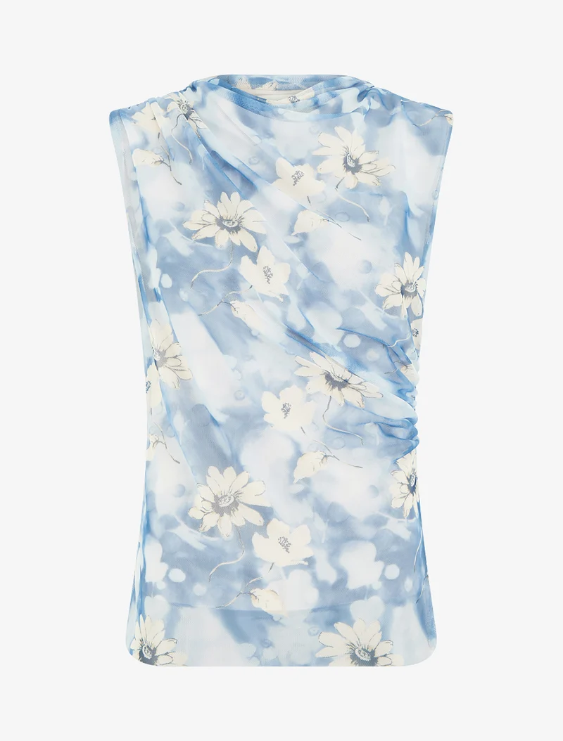 Top sans manches en tulle à fleurs - Bleu