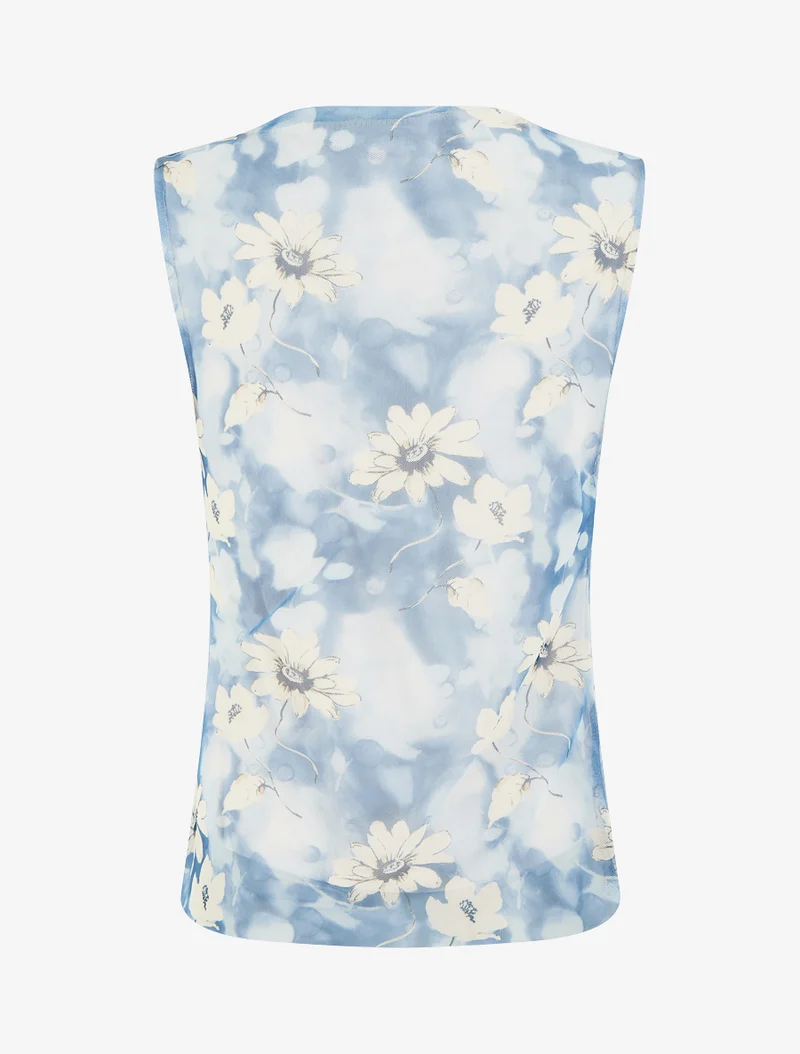 Top sans manches en tulle à fleurs - Bleu